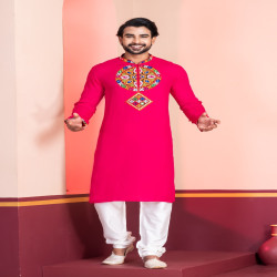 Navratri Special Men’s Embroidered Rayon Kurta Pajama Set